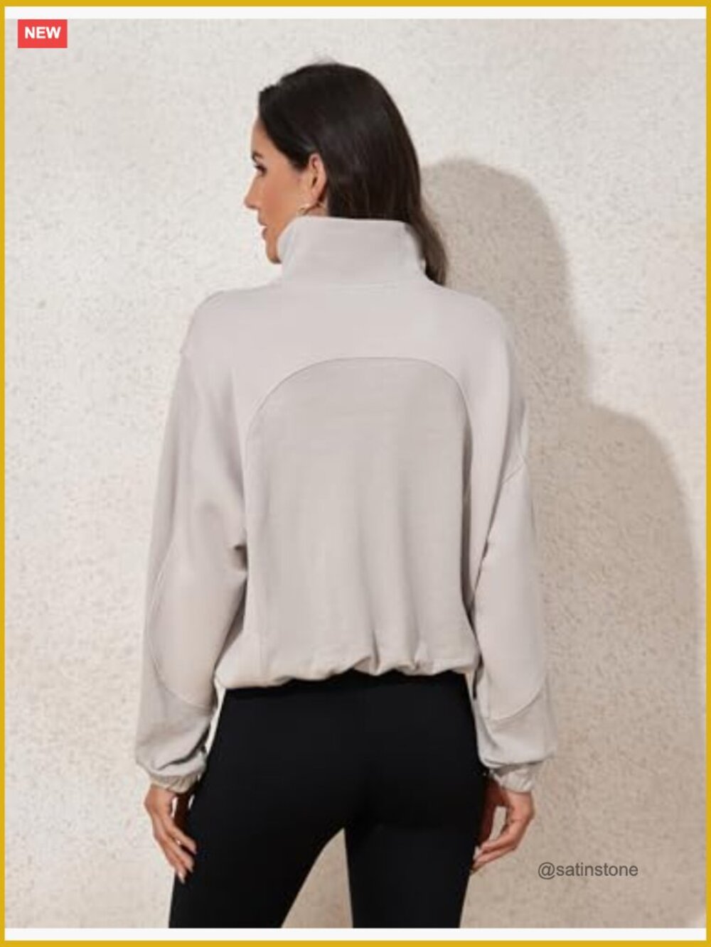 Ribbed Half Zip Cropped Sweatshirt with Pockets - Picture 6 of 6